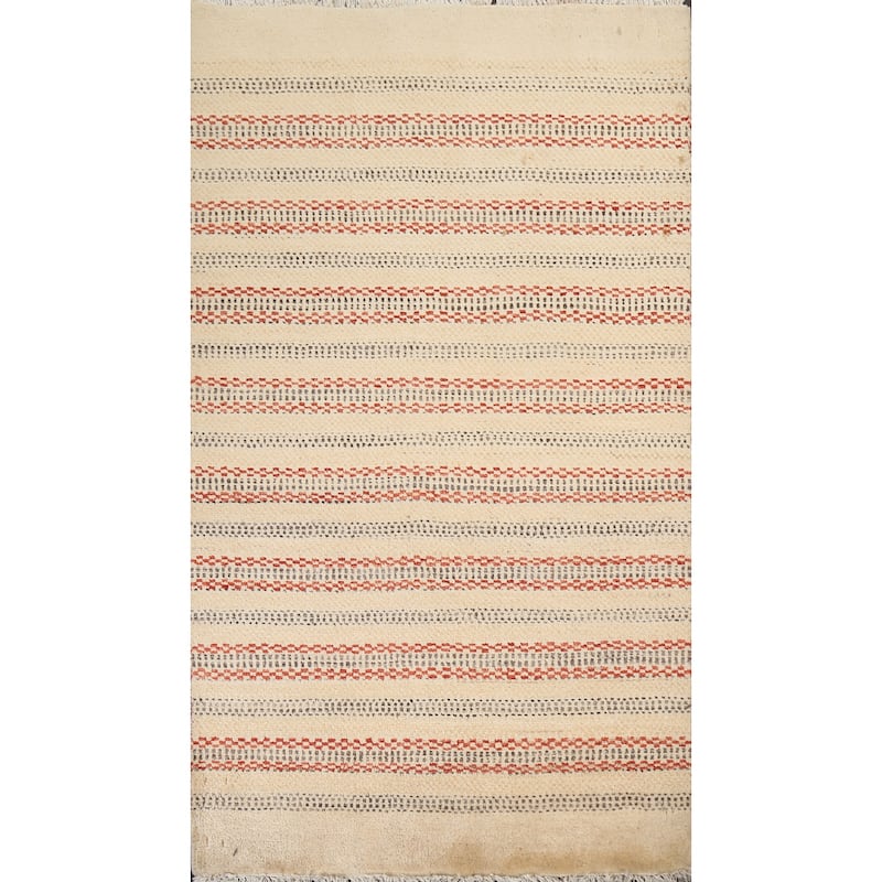 Geometric Striped Oriental Gabbeh Kashkoli Area Rug Wool Hand-knotted - 2'7" x 4'1"