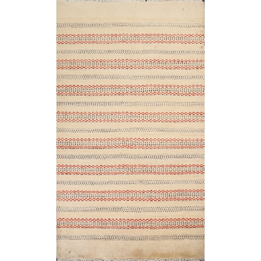 Geometric Striped Oriental Gabbeh Kashkoli Area Rug Wool Hand-knotted - 2'7" x 4'1"