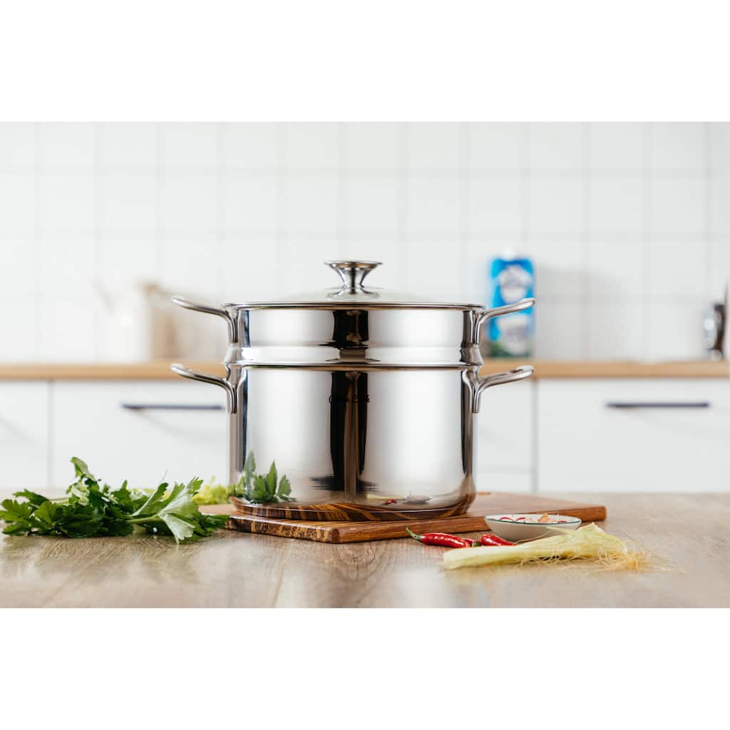 Prime Cook Stainless Steel 8 qt Stock / Steamer Set with Glass Lid