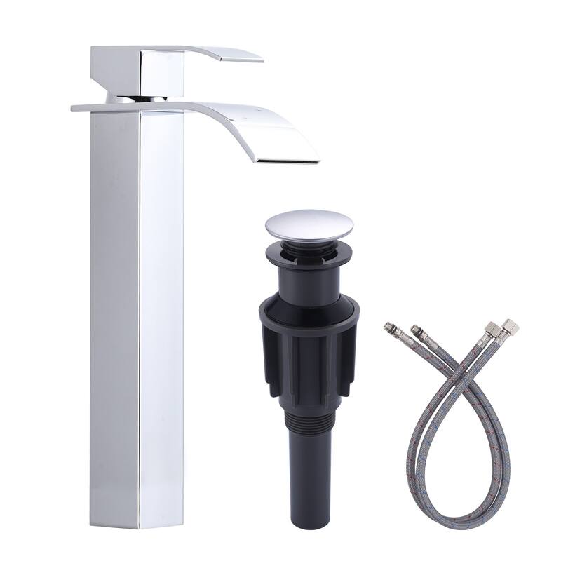 WOWOW Single Handle Single Hole Waterfall Bathroom Vessel Faucet - Polished Chrome