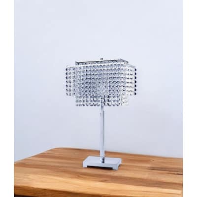 Contemporary Rectangular Table Lamp with Glass Shade and Silver Base for Bedroom or Living Room - 28" x 15.5" x 9.5"