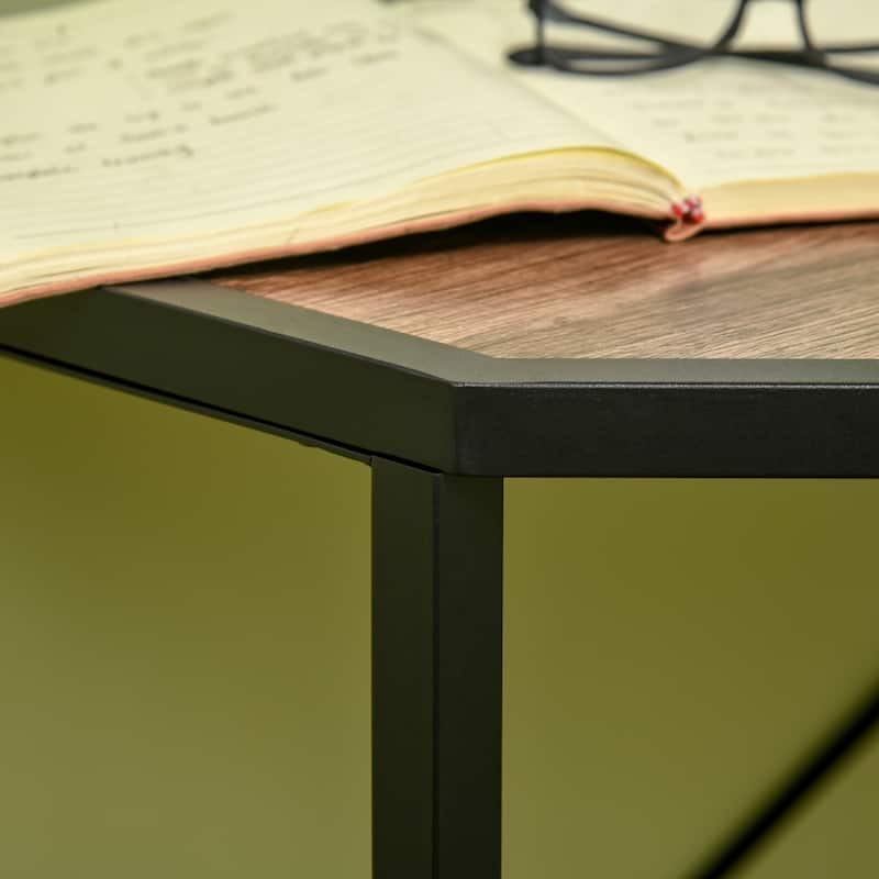 HOMCOM Corner Computer Desk with Steel Frame for Small Spaces, Writing Desk for Workstation