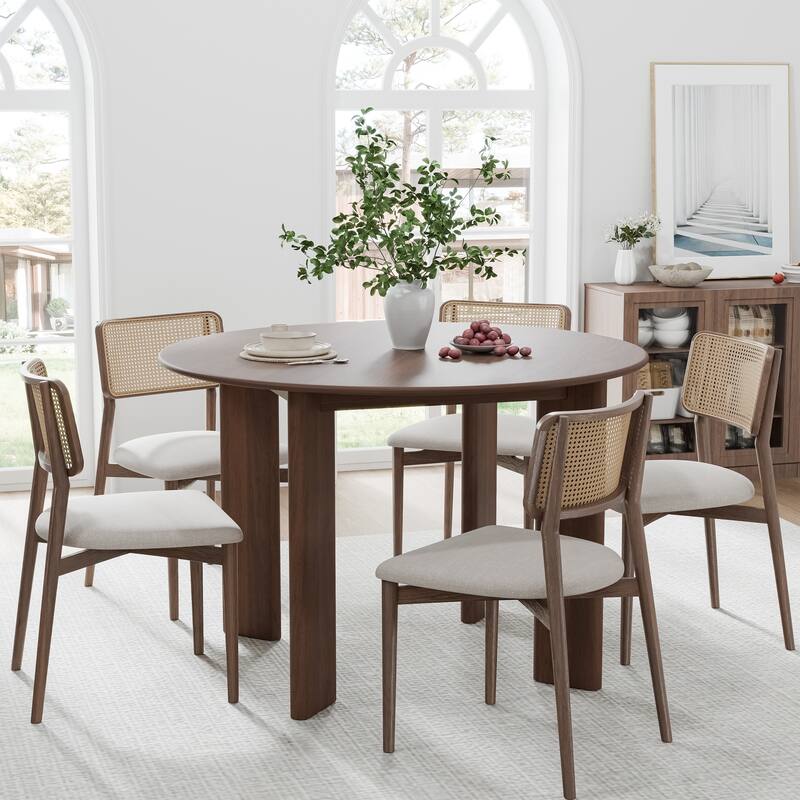 Solid Wood Farmhouse Dining Table Round Wood Top for Modern Dining Rooms & Family Gatherings