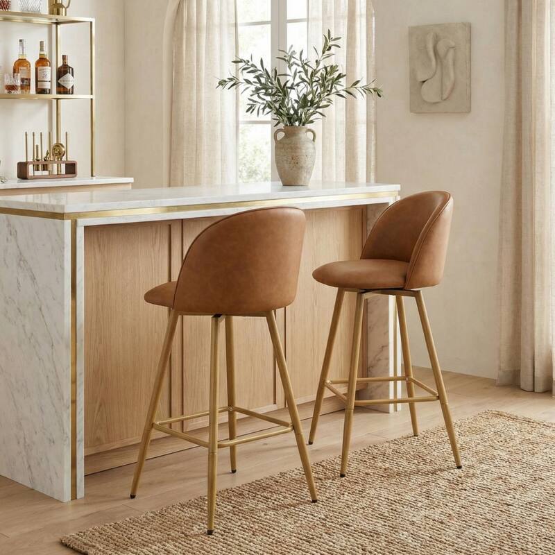 Homy Casa Upholstered Counter Stools with Curved Back and Metal Legs for Kitchen Islands,Breakfast Bars
