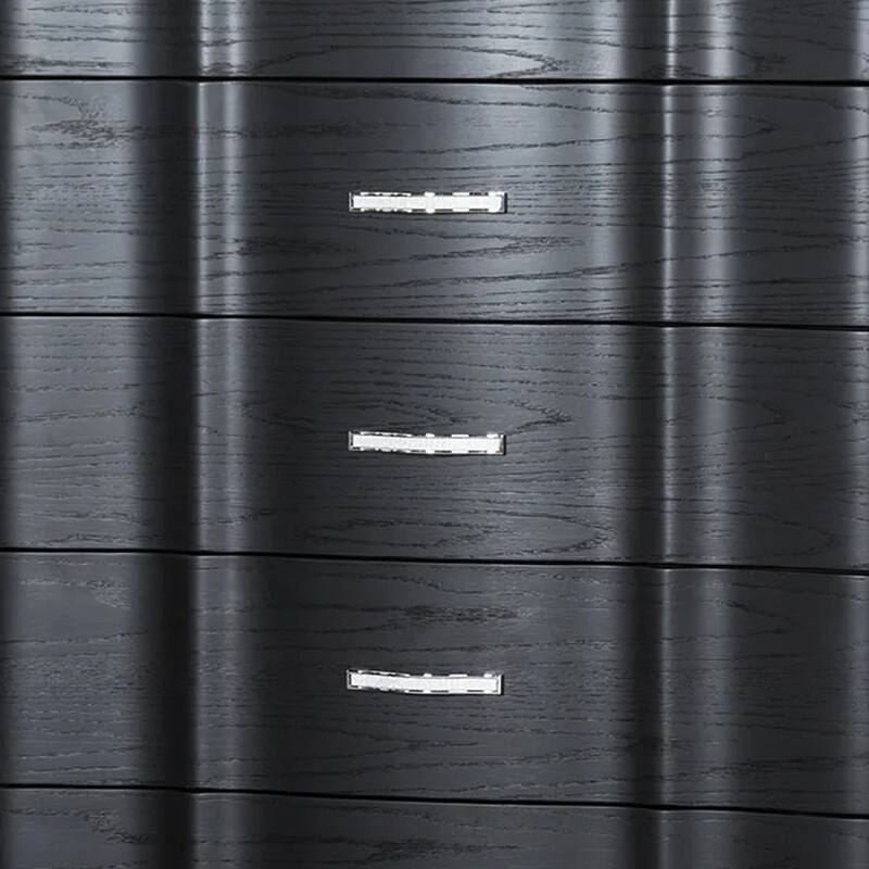 Eleena Tall Dresser Chest, 5 Drawers, Black Solid Wood, Crystal Accents