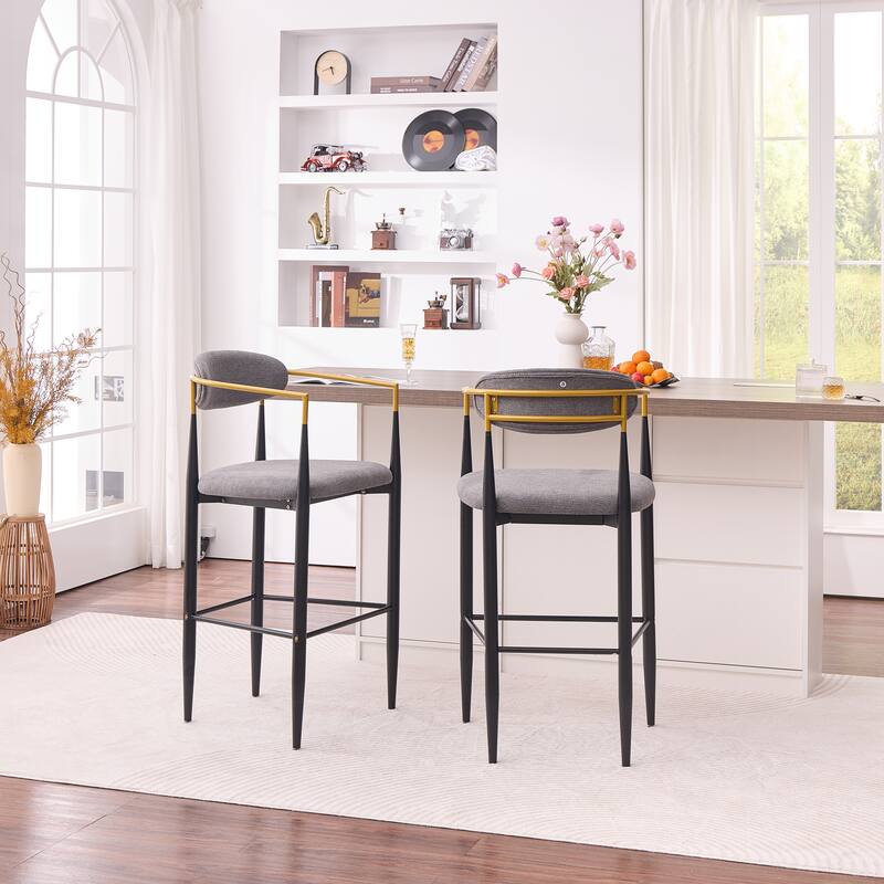 Modern Upholstered Bar Stool with Gold-Accented Armrests - 23" Seat Height,Ergonomic Design for Kitchen Island,2PCS/CTN