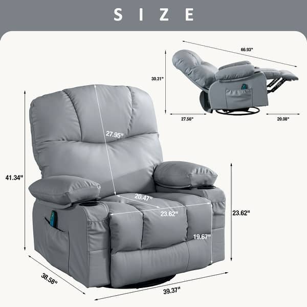 Leather match Manual Swivel Massage Recliner Chair With Heat And ...