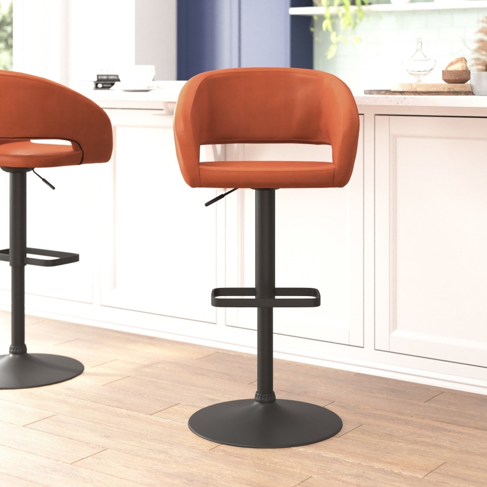 Vinyl Adjustable Height Barstool with Rounded Mid-Back