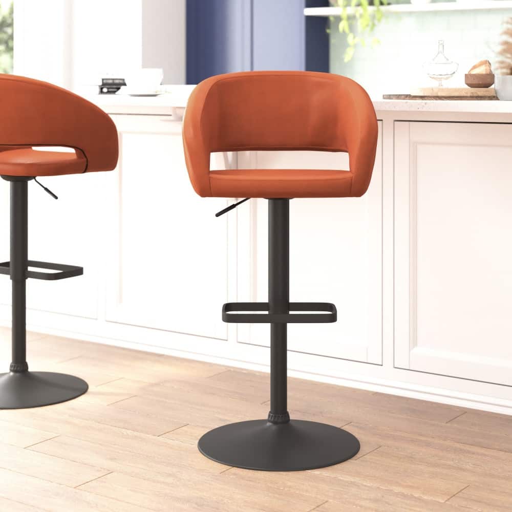 Modern Upholstered Adjustable-Height Barstool with Rounded Back