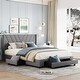 preview thumbnail 24 of 42, Queen Linen Upholstered Platform Bed with Storage Drawers & Headboard