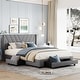 preview thumbnail 23 of 42, Queen Size Storage Bed Linen Upholstered Platform Bed with 3 Drawers Gray
