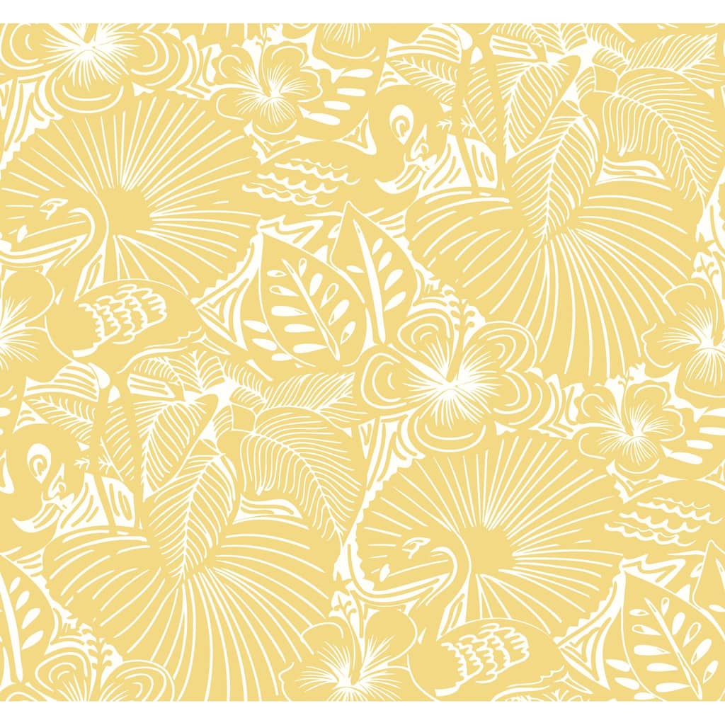 A-Street Prints Idalia Yellow Floral Flamingo Wallpaper