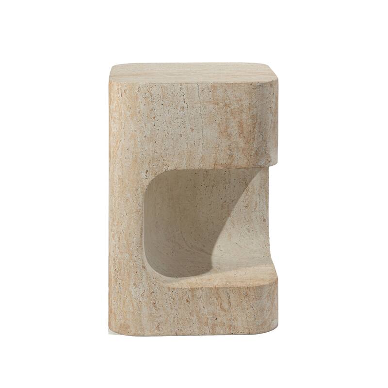 Grover Outdoor Faux Stone Asymmetrical Side Table