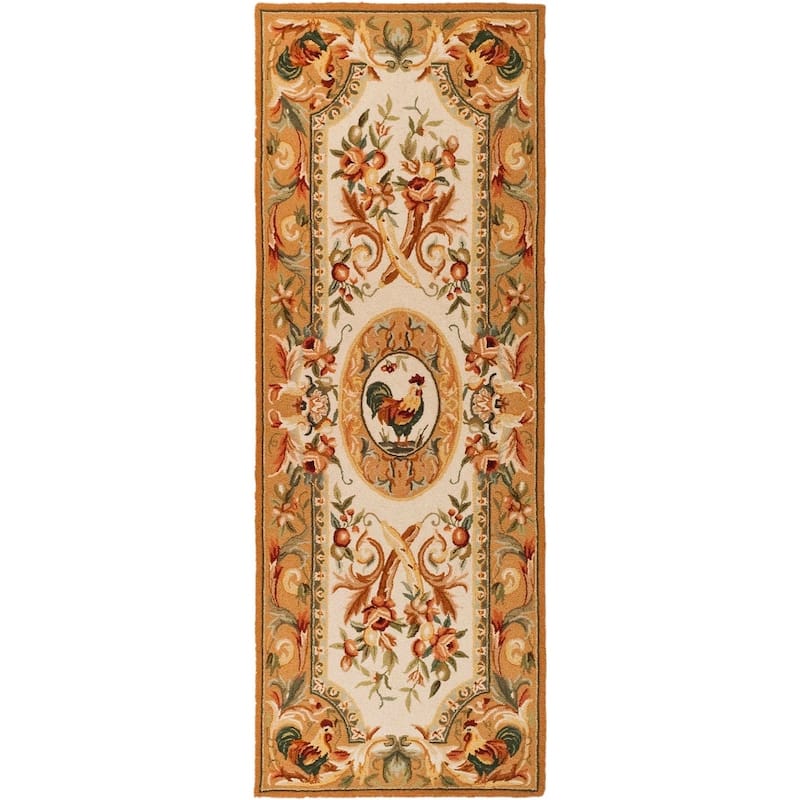 SAFAVIEH Handmade Chelsea Anni French Country Rooster Wool Rug - 2'6" x 12' Runner - Taupe