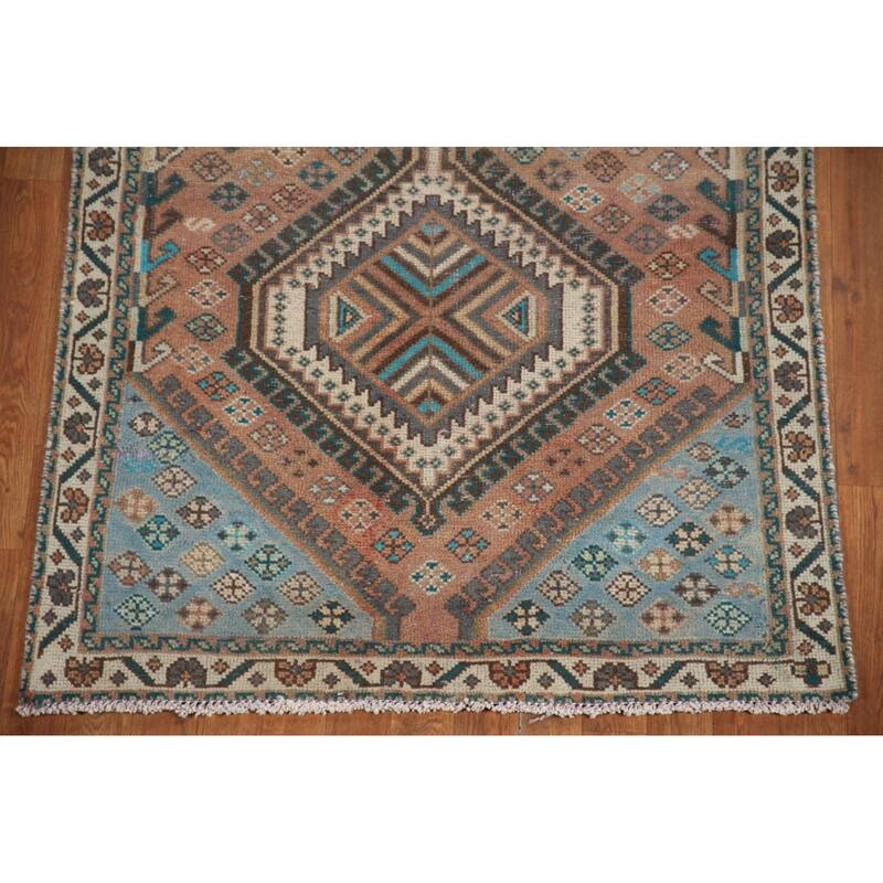 Hand Knotted Oriental 100% Wool Carpet Traditional Geometric Oranges & Rust Bakhtiari Runner Rug - 9' 10'' X 3' 6''