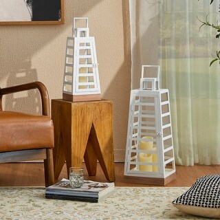 Glitzhome Set of 2 Modern Farmhouse Metal Trapezoid Lanterns Hanging Candle Holders - On Sale ...