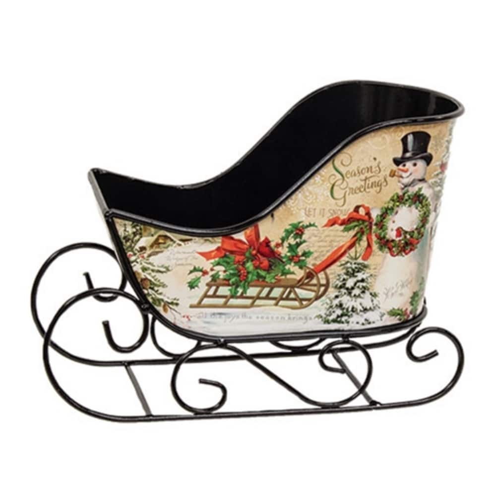 Multi-Color Metal Vintage Postcard Sleigh Holiday Decor Candy Holder 9x6 in - 8.75 x 4.50 x 6 in.