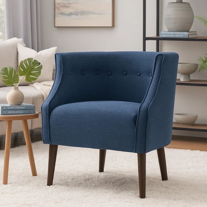 Accent Club Chair, Curved Barrel Back, Button Tufted, Navy Blue Fabric