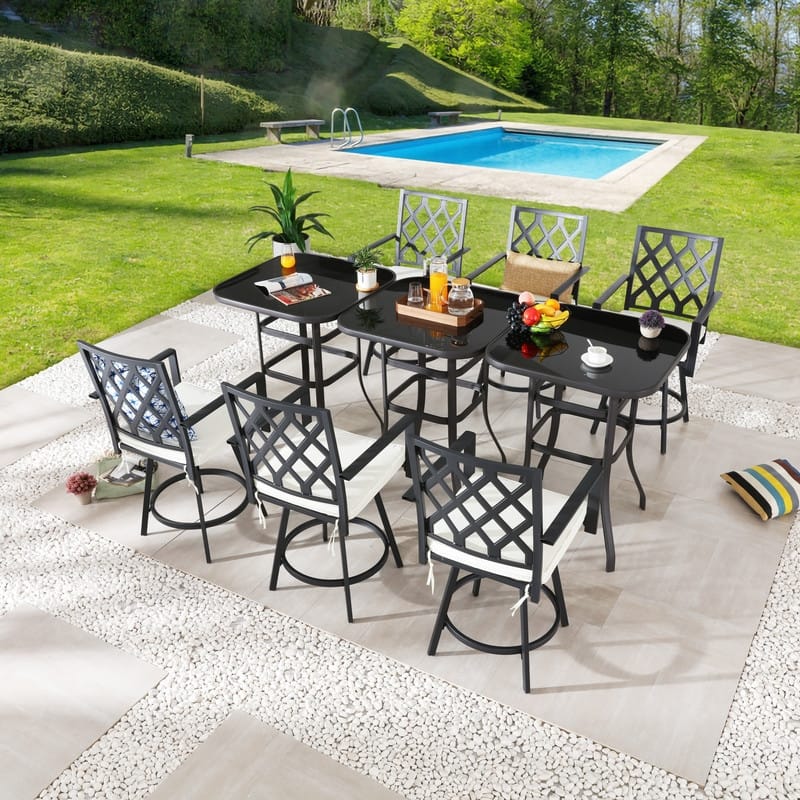 Patio Festival 9-Piece Outdoor Dining Set with Beige Cushions - Bed ...