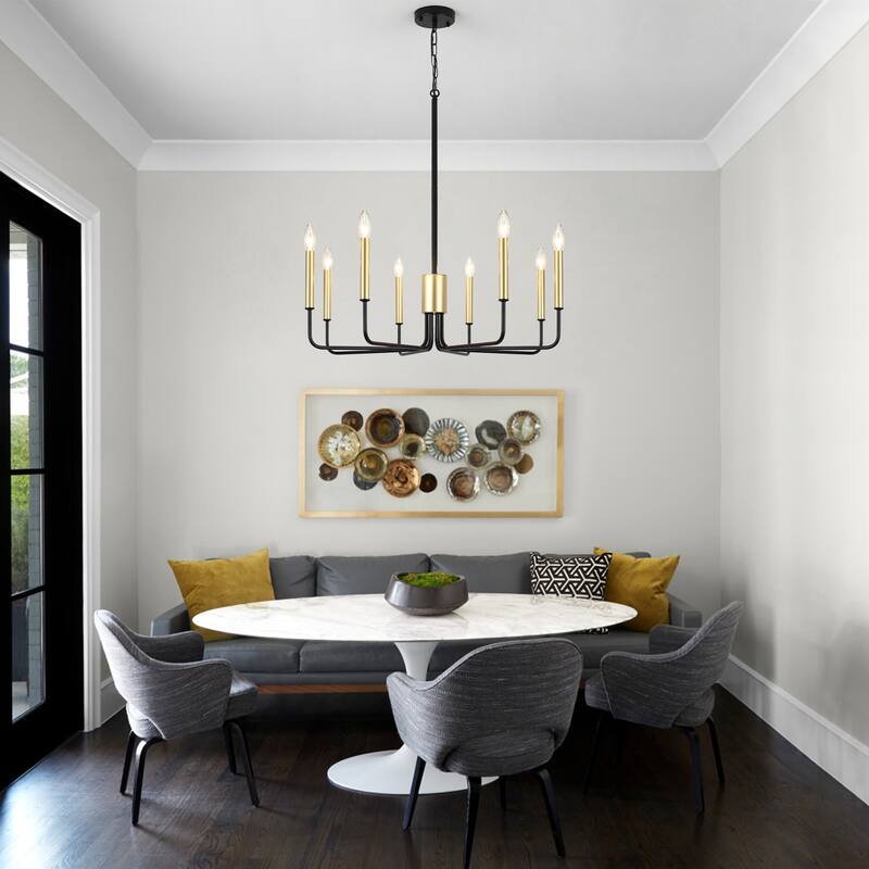 8 - Light Candle Style Chandelier Farmhouse Light Fixture for Kitchen Island Bedroom Entryway - N/A