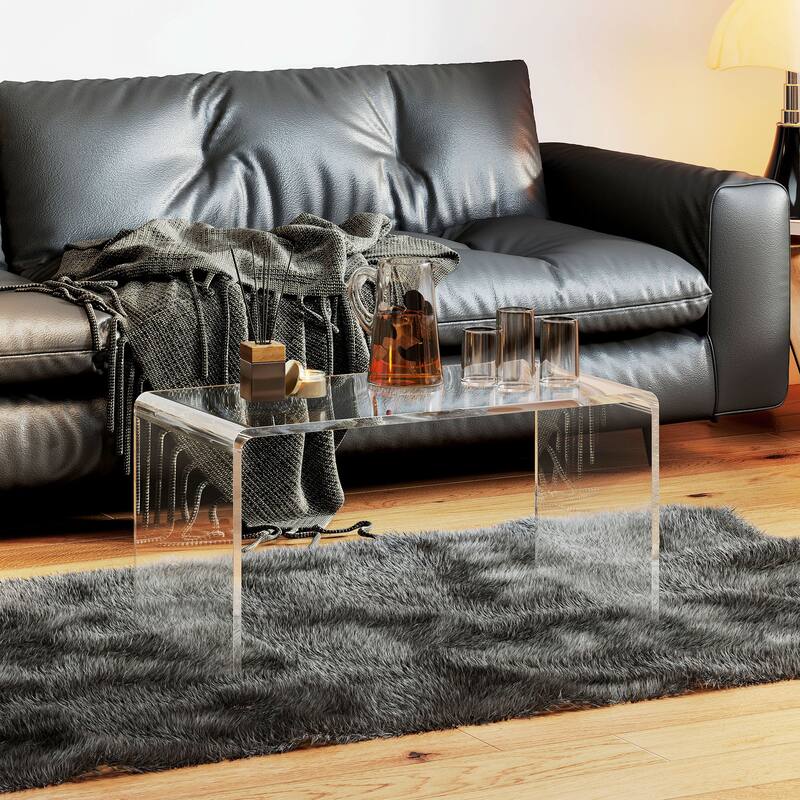 HomCom 32" Long Rectangle All Acrylic 20mm Thick Waterfall Coffee Table, Clear