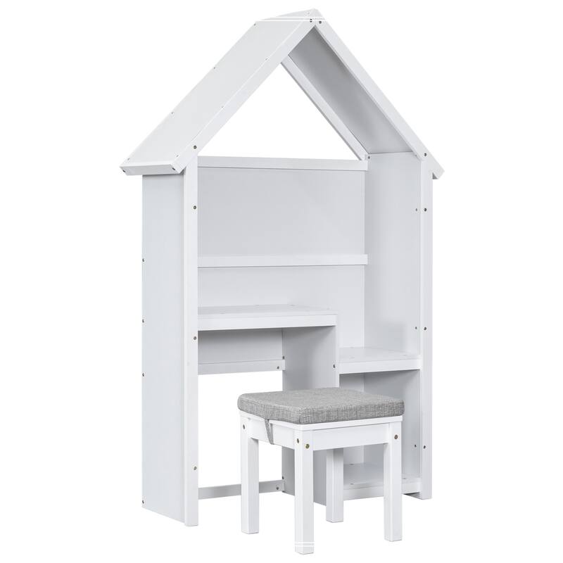 House-Shaped Kids Desk with a Cushion Stool