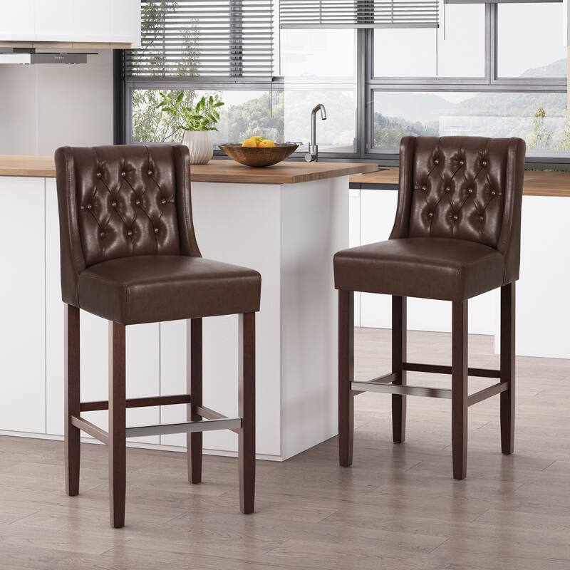 Roomfitters Modern Minimalist Metal Leg Bar Stools with High Density Fabric Seat, Set of 2 - Dark Brown