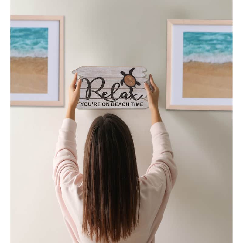 CoTa Global Coastal Sea Turtle Relax Sign - Nautical Themed Home Decor - 10.5Lx5.8Wx0.4D inches