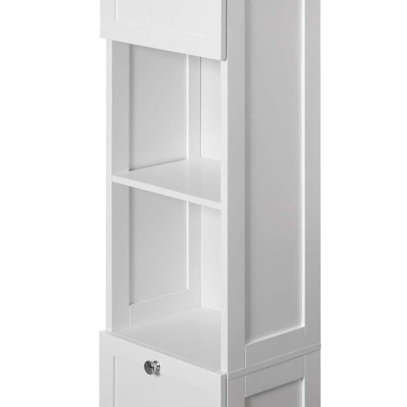 White Tall Standing Bathroom Linen Tower Storage Cabinet