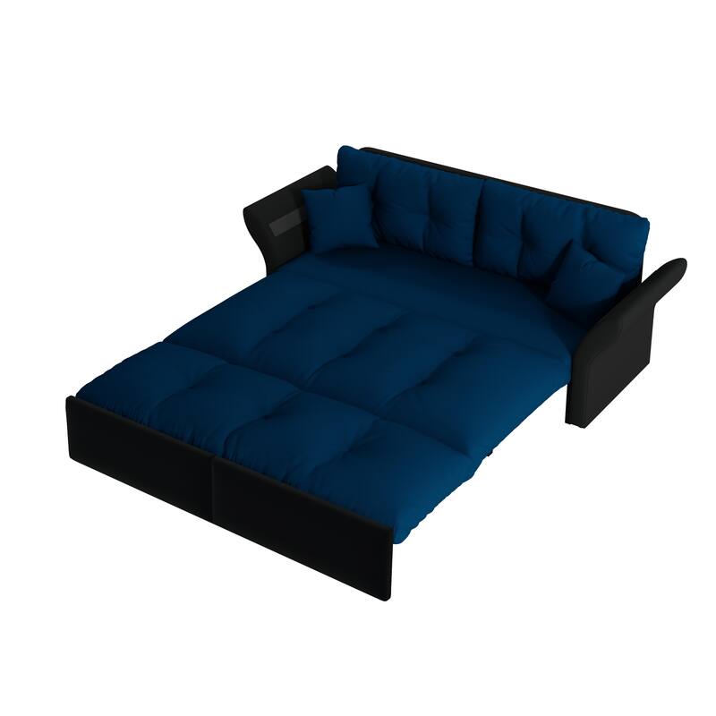 74.8" Convertible Sofa Bed with 2 Pillows, Velvet Loveseat Sleeper Couch, 2 Seater Upholstered Folding Sofa Bed with Flared Arms