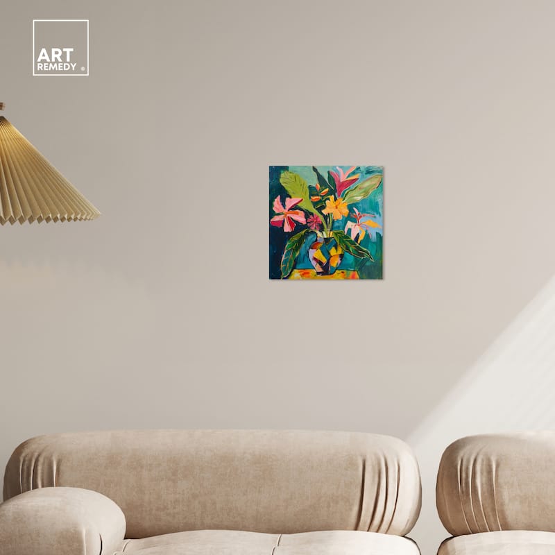 Art Remedy Vase Of Bright Tropical Flowers Ii Gallery Wrapped Flowers In Vase Paintings