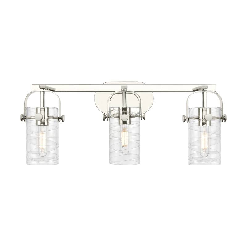 Innovations Lighting Pilaster II Cylinder - 3 Light 7" Wall-Mounted Bath Vanity Light - Deco Swirl/Polished Nickel