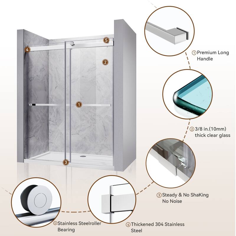 Elegant Frameless Sliding Shower Doors Stainless Steel