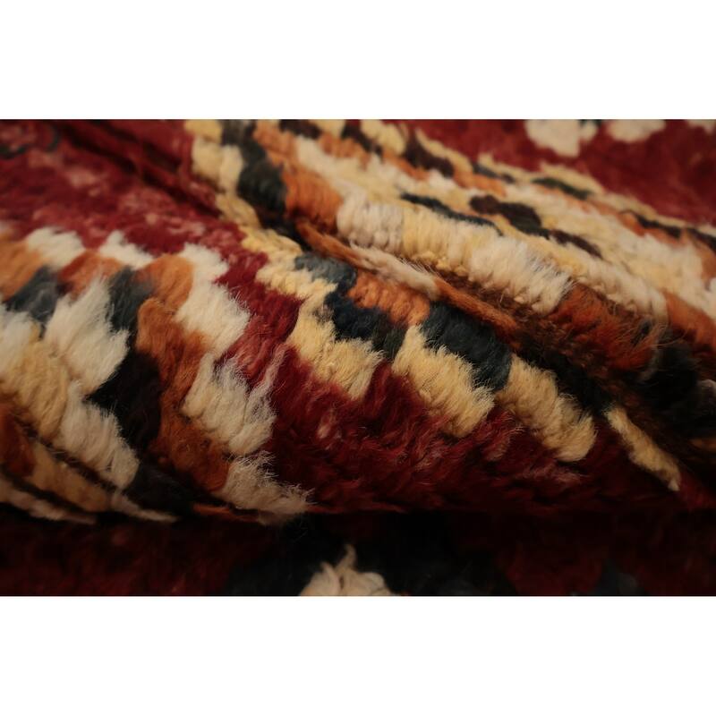 Hand Knotted Oriental 100% Wool Carpet Modern Tribal Red Moroccan Area Rug - 7' 6'' X 5' 11''