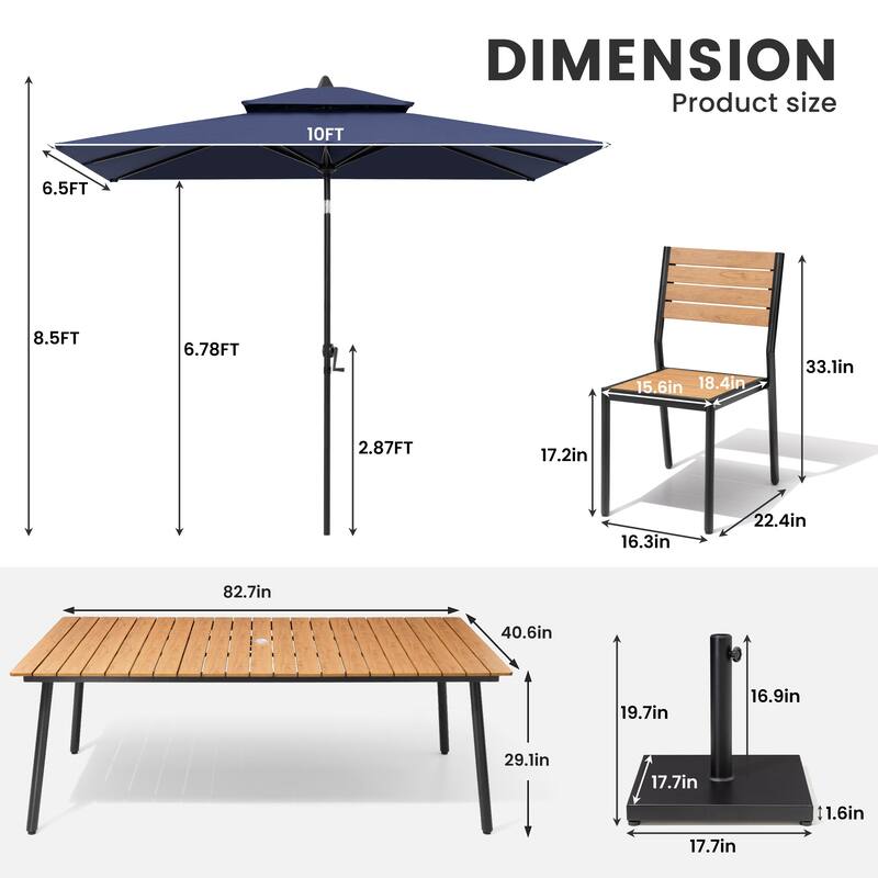 11-Piece Patio Dining Set Aluminum Table and 8 Stackable Chairs w/10 ft Umbrella and Base Stand
