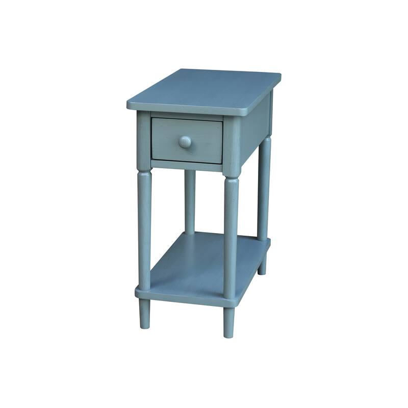 Narrow Solid Wood Side Table with Drawer - Ocean Blue Antique Rubbed