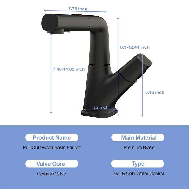 Pull-Down Swivel Basin Faucet Bathroom Sink Faucet with Three Water Modes
