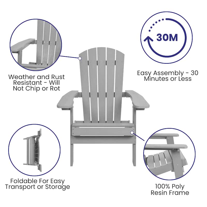 Indoor/Outdoor Folding Adirondack Chairs with Cushions - Set of 2 - 30.25"W x 34"D x 37"H