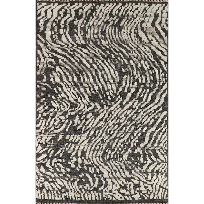 Moroccan Abstract Area Rug Hand-Knotted Wool Carpet - 8'10"x 12'6"