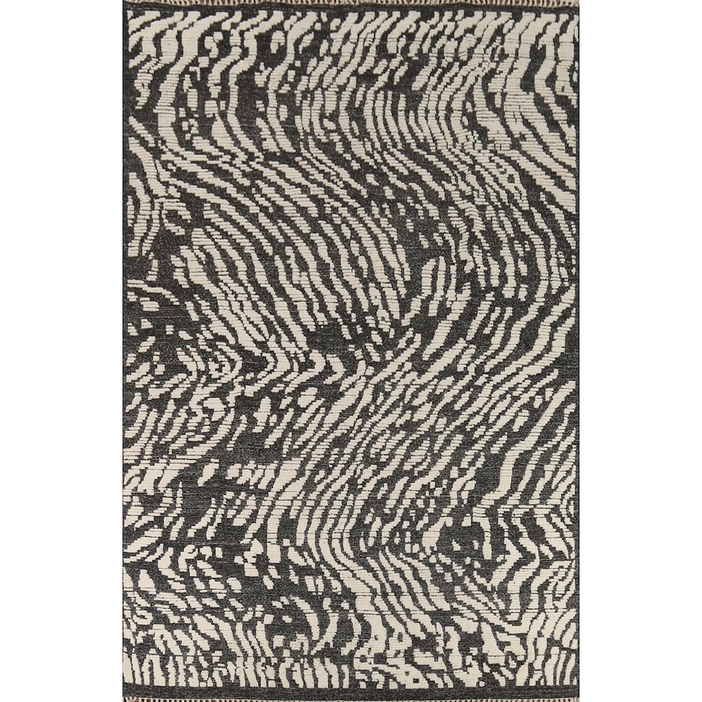 Moroccan Abstract Area Rug Hand-Knotted Wool Carpet - 8'10"x 12'6"