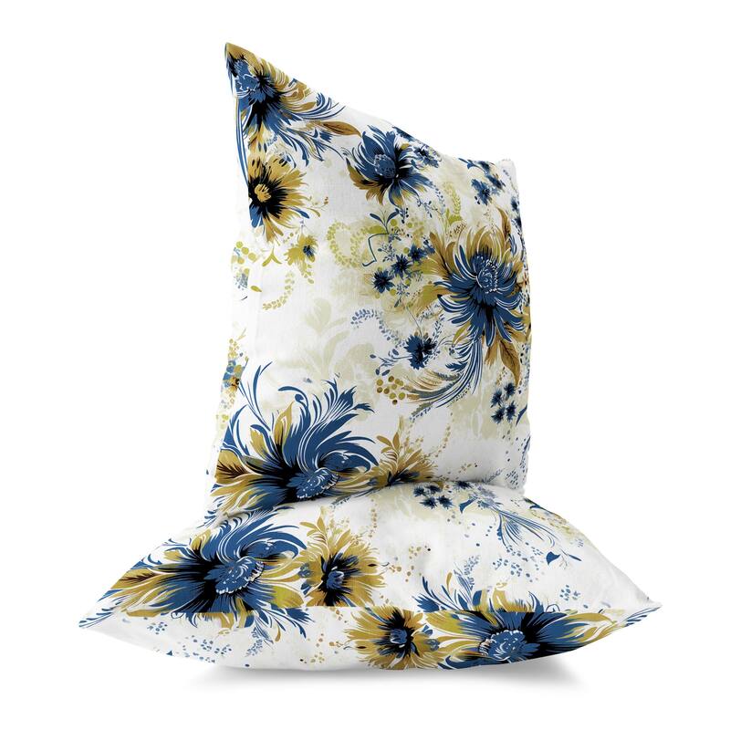 White And Blue Delightful Wildflowers Faux Suede Throw Pillow Zipper