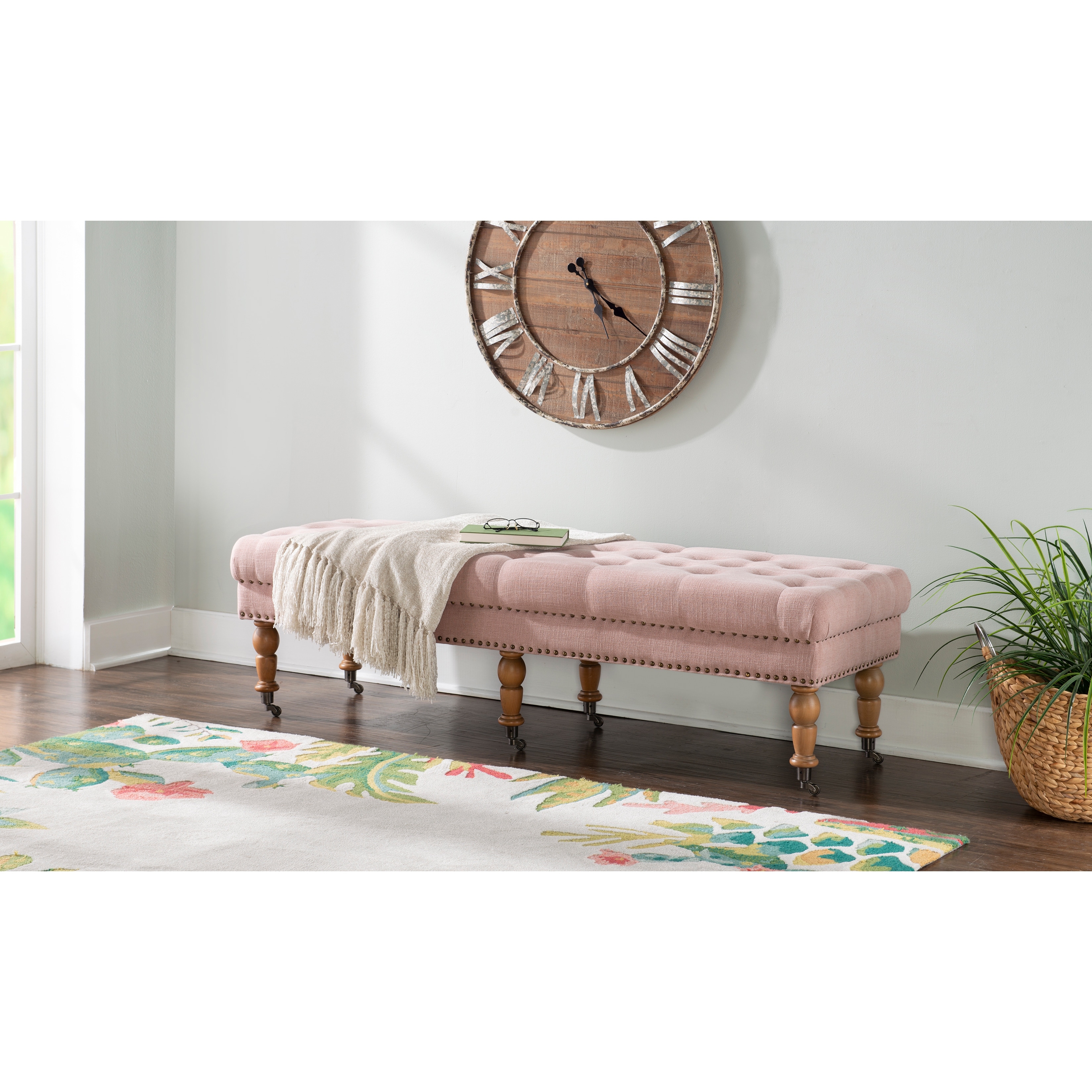 Pink top tufted bench