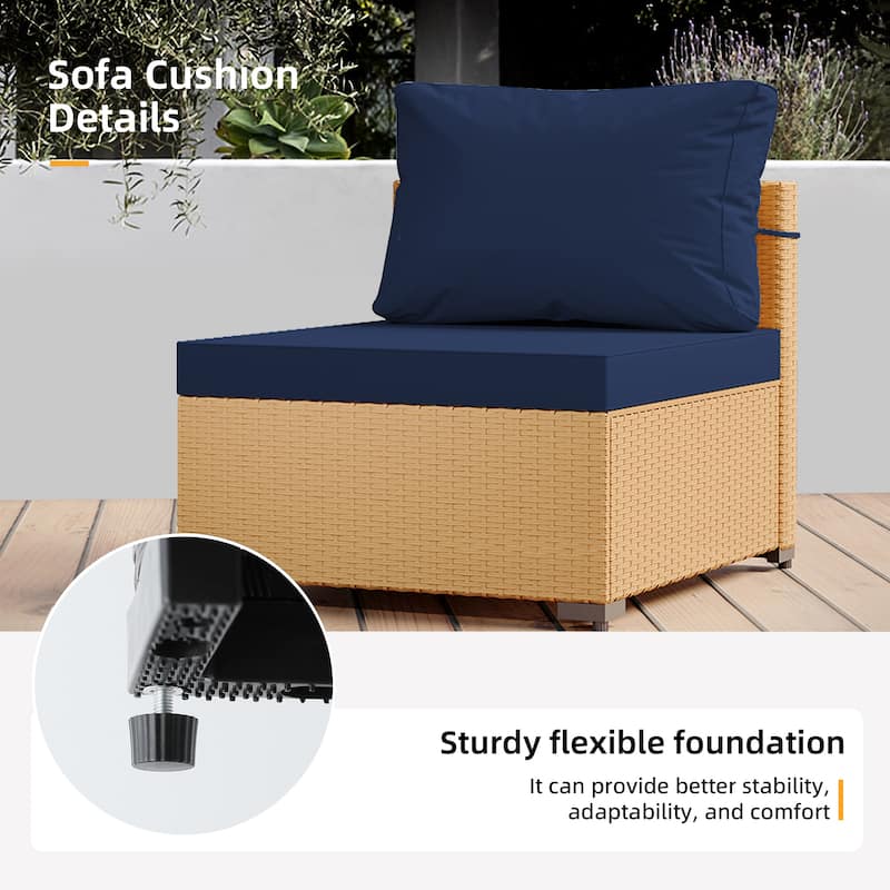 Patio Watcher 7-Piece Patio Yellow Wicker Sectional Seating Group with Cusions and Side Table