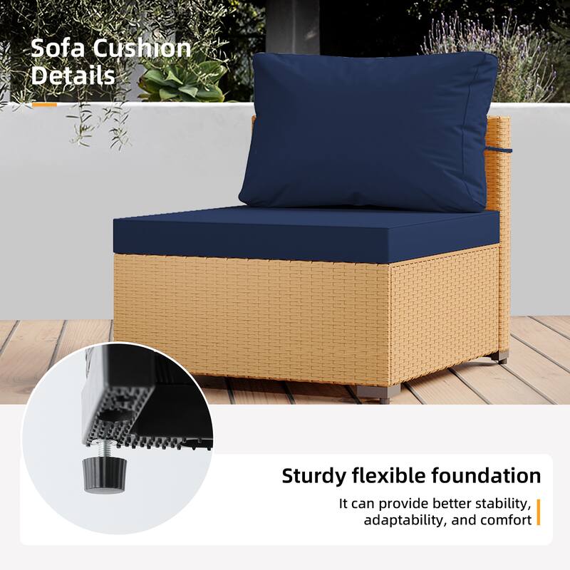 Patio Watcher Patio Conversation Set 9-Piece Yellow Wicker Sectional Seating Group with Cusions