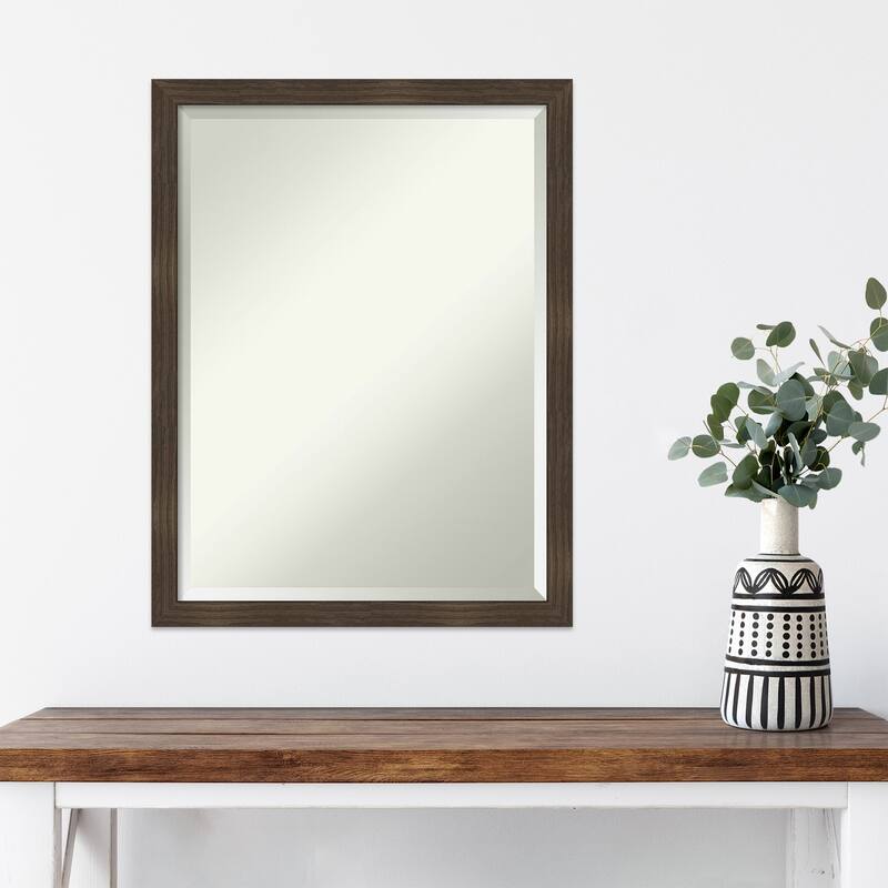 Woodgrain Stripe Beveled Wood Framed Wall Mirror