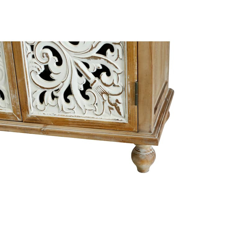 Accent Cabinet with 4 Doors, Sideboard Buffet Cabinet with Storage, Credenza Storage Cabinet with Wood Carved Floral Doors