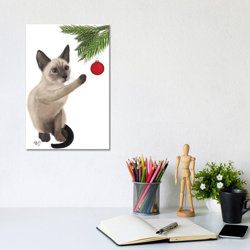 iCanvas "Siamese Cat and Bauble" by Fab Funky Canvas Print - 12x8x0.75