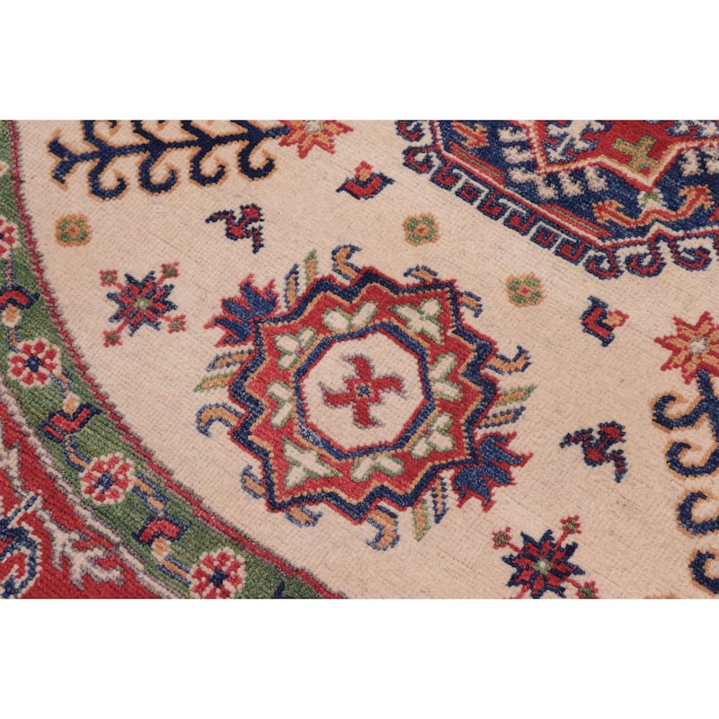 Southwestern Kazak Jakobe Natural/Red Wool Round - 4'9'' x 4'11''