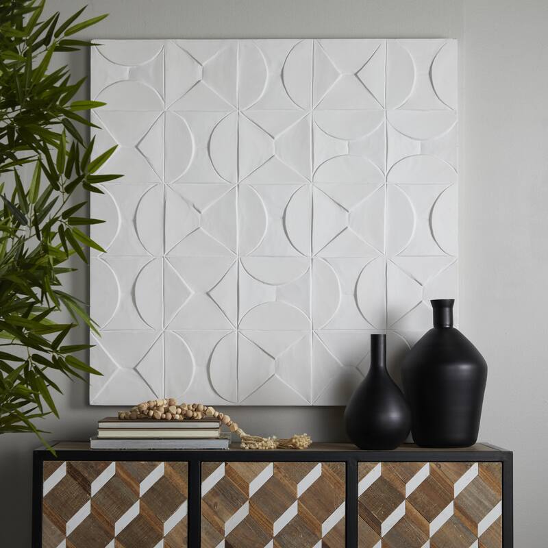 Wooden Geometric Handmade Intricately Carved Home Wall Decor - White - CosmoLiving by Cosmopolitan