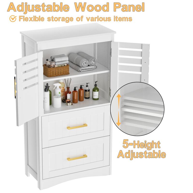 Bathroom Floor Storage Cabinet,Freestanding Bathroom Cabinet with 2 Drawers and 2 Doors